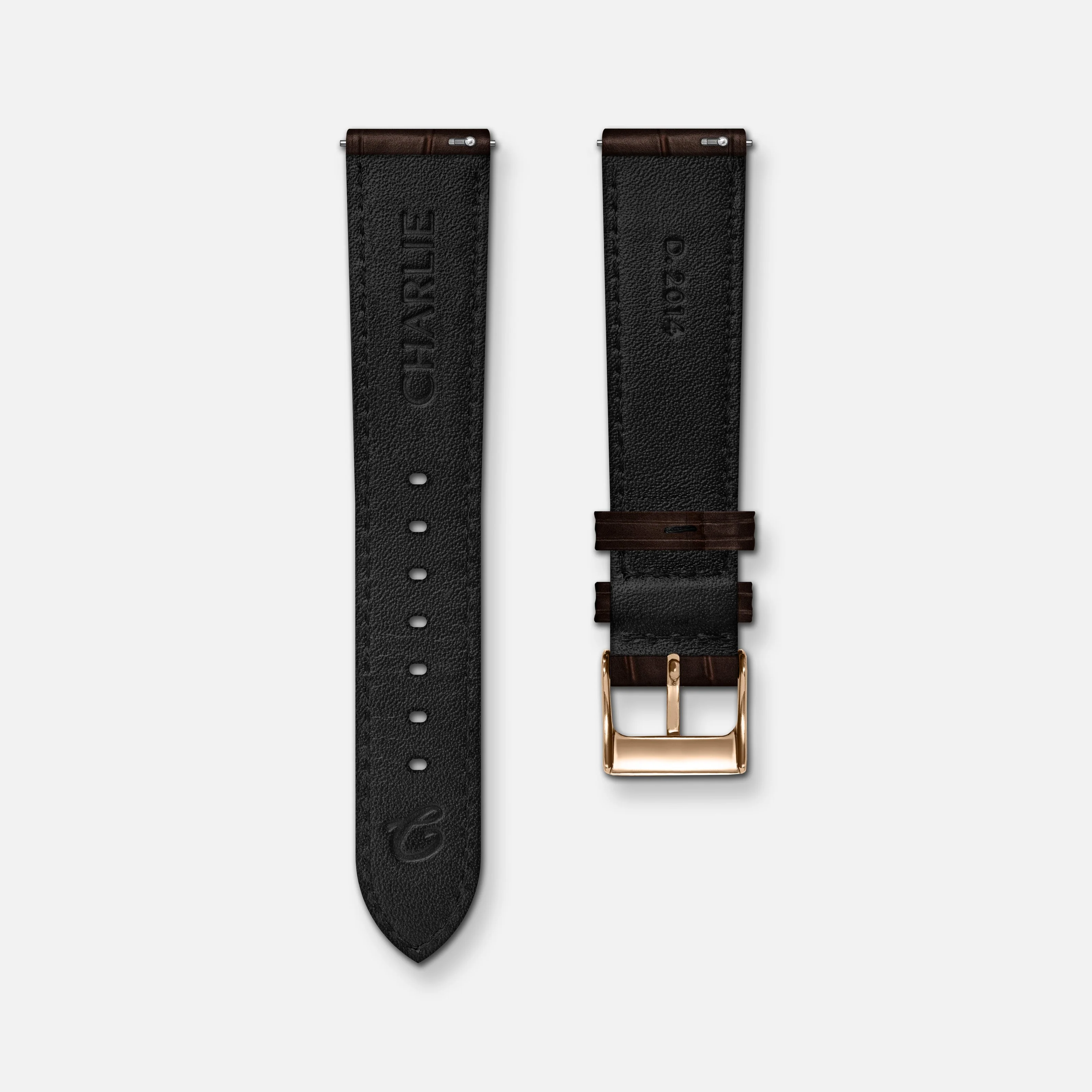 Bracelet cuir crocograin chocolat 18mm - Image 3
